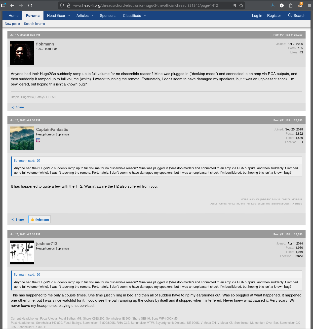 Head-Fi forum screenshot. Incidents involving others