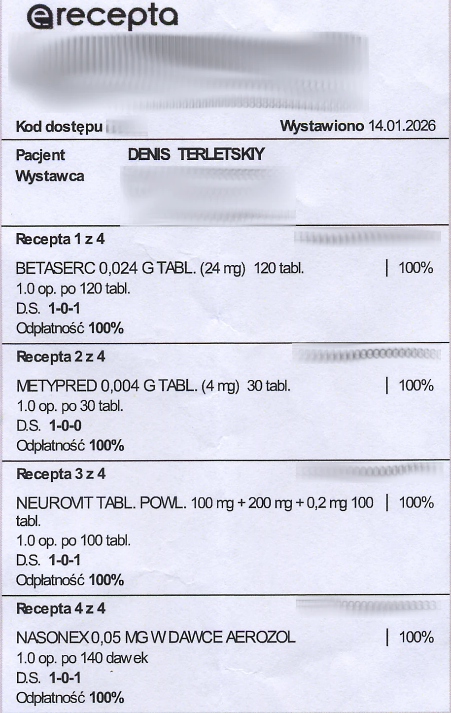 Prescrpiption to recover from acoustic trauma
